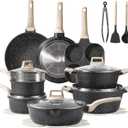 CAROTE 21pcs Pots and Pans Set Nonstick, Cookware Set Black Granite Induction Kitchen Cooking Set w/Frying Pans & Saucepans(PFOS, PFOA Free) (21 Piece, Classic Black)