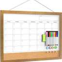 Calendar Whiteboard for Wall, 18x24 Inches White Board Calendar Dry Erase, Magnetic Monthly White Board with Gold Wood Frame, Hanging Dry Erase Board for Kitchen Home Office School Planner