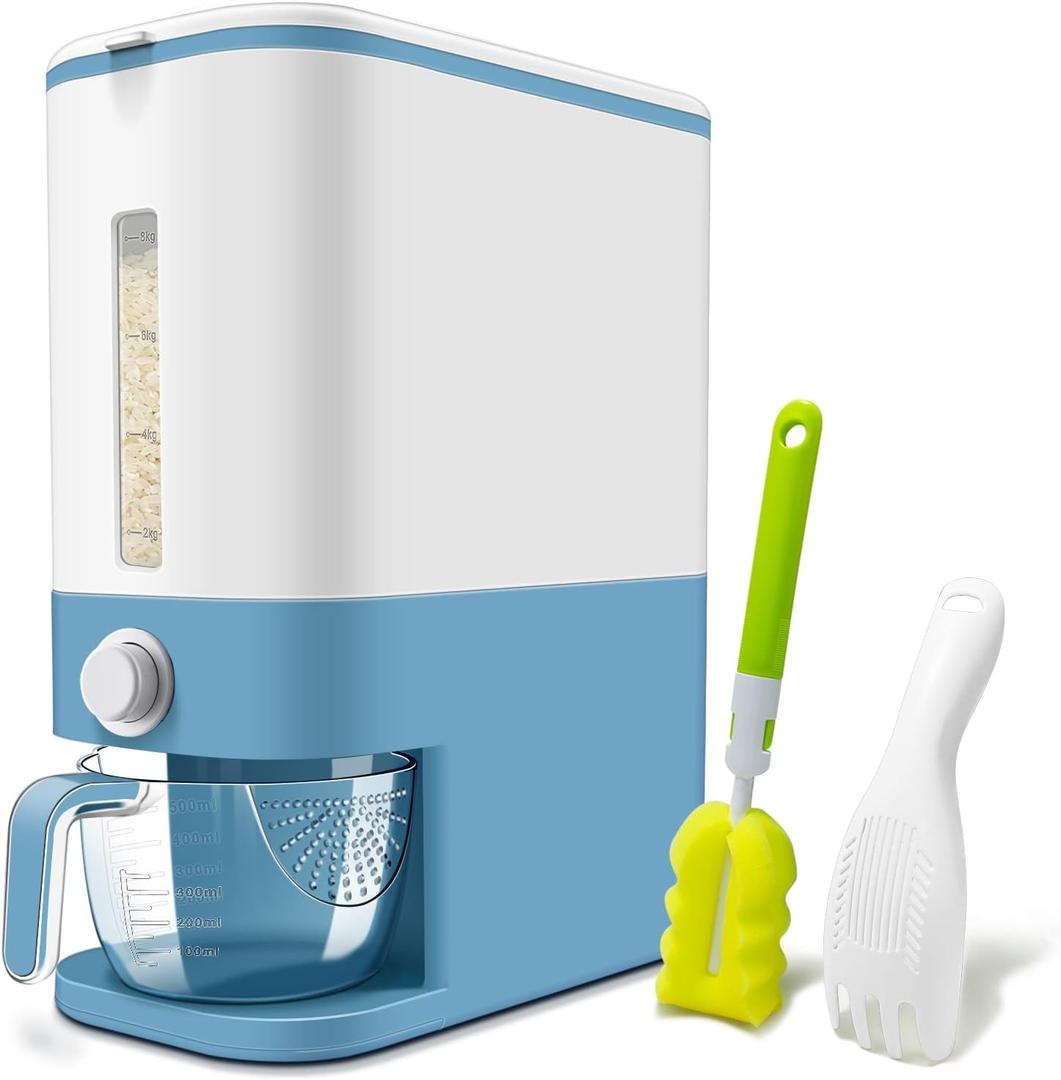 22-25 Lbs Rice Dispenser, Large Cereal Dry Food Storage Containers with Measuring Cup,BPA-Free Household for Kitchen Pantry Organization-Blue