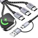 4 in 2 Charging Cable for Phone Watch Charger with 3 Type-C Ports, Travel Essentials USB C Splitter Multi Charging Cable/Cord for iWatch Ultra/SE/11-1, iPhone17 16 15 14, Android, More -1Pack 5FT