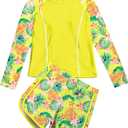 Vogseek Girls Rash Guard Swimsuits 2 Piece Bathing Suit UPF 50+ Summer Swimwear Size 7-12T Yellow