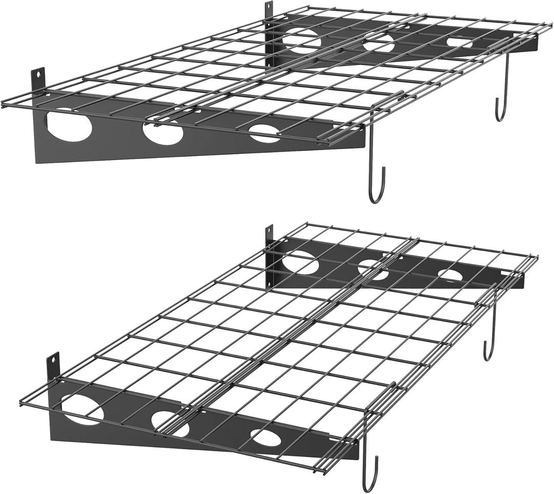 TORACK Garage 24 x 48 in/2 x 4 ft Wall Shelves, Wall Mounted Wire Shelves for Garage Heavy Duty Wall Shelving(Black, Pack of 2)