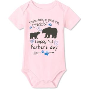 BesserBay Baby First Mothers Day 100% Cotton Onesie Fathers Day Outfit Newborn Short Sleeve Bodysuit 0-24 Months (Pink)