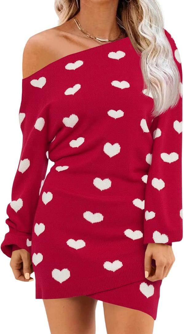 Wenrine Women's Off The Shoulder Sweater Dress 2025 Fall Winter Casual Long Sleeve Knit Slim Fit Pullover Mini Dresses (X-Large, Z1-red)