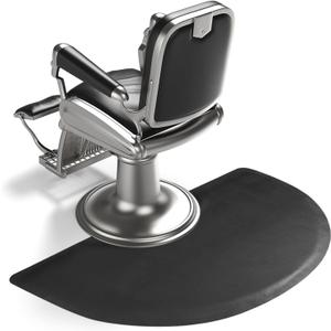 Salon Chair Anti-Fatigue Floor Mat for Barber Shop - 3'x5' Black Semi Circle for Hair Stylist - 1/2" Thick Standing Mat