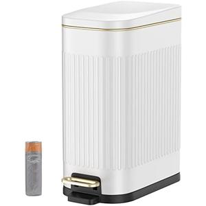 BETHEBEST Bathroom Trash Can with Lid,4 Gallon /15L Rectangular Garbage Can with Removable Inner Wastebasket,Soft Close, Step Stainless Steel Trash Can for Bathroom,Kitchen,Office(White)