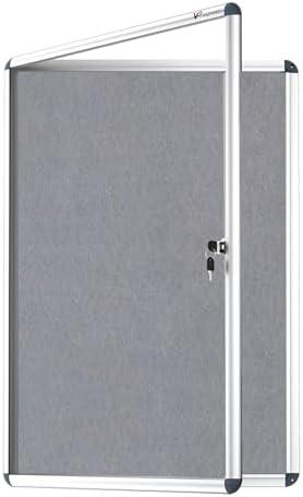 VIZ-PRO Tamperproof Lockable Gray Fabric Noticeboard Aluminium Framed 36x24 Inches