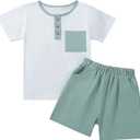 Toddler Baby Boy Summer Outfit Short Sleeve T Shirt Shorts Outfits Infant Beach Casual 2Pcs Clothes Set (White) 12-18M
