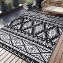 OLANLY Outdoor Rug Waterproof 6x9 ft, Reversible Outdoor Plastic Straw Rug, Boho Patio Rug, Indoor Outdoor Carpet, RV Mat Outside for Patio, Camp, Picnic, Balcony, Deck, Backyard, Black & White (6' x 9')