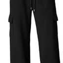 Aleumdr Wide Leg Sweatpants for Women Cargo Pants High Waisted Sweat Pants Baggy Joggers Casual Long Pants with Pockets (XX-Large, Black)