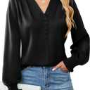 BMJL Women's Blouses Dressy Casual Satin Silk Long Sleeve Shirts Business Casual Tops (Medium, Black)