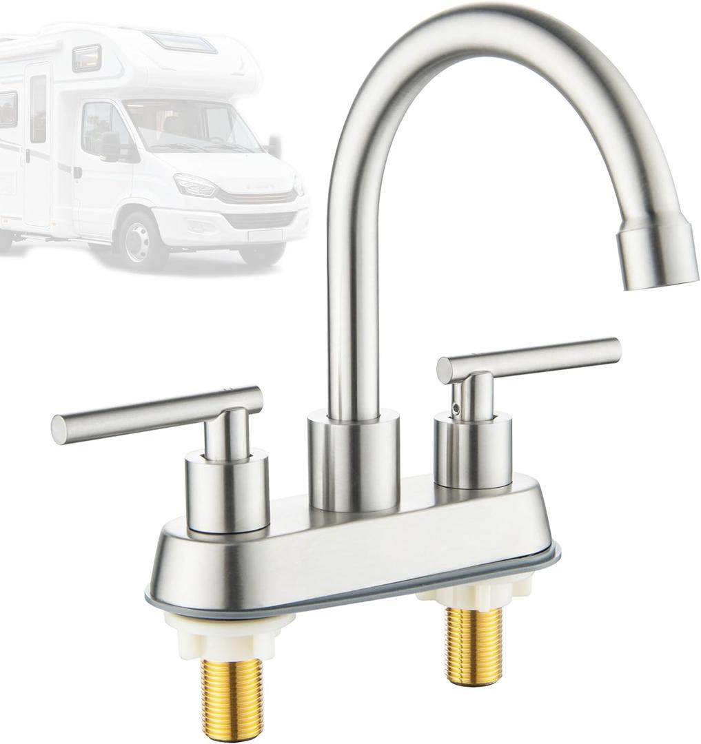 RV Bathroom Faucet, 4 inch RV Bathroom Sink Faucet Replacement for Campers, RV, Motorhome, Travel Trailer, Boat, Brushed Nickel