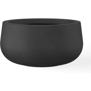 Kante 11.8" Dia Round Concrete Planter, Cement Plant Pots with Drainage Hole and Rubber Plug for Outdoor Indoor Garden Home, Modern Curvaceous Design, Black