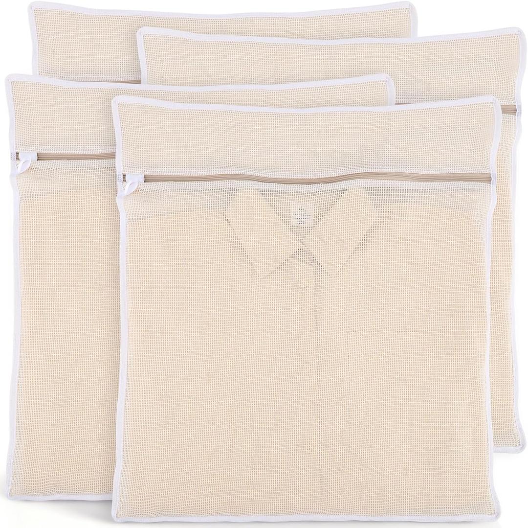 Dntorx 4Pcs Durable Cotton Mesh Laundry Bags for Delicates, 2024inch Large Breathable Laundry Mesh Wash Bags with Sturdy Zipper for Delicates, Clothes, Pants, Underwear, Bra, Socks (XL)