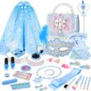 deAO Princess Dress Up Set Kids Makeup Kit for Girls Make up Set Accessories with Handbag Kids Pretend Magic Wand for 3-6 Girls