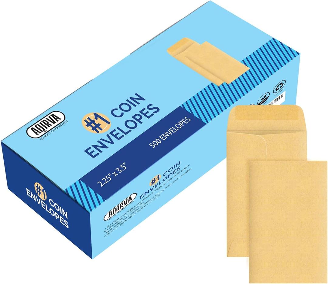 #1 Coin Envelopes 500 Pcs - 2.253.5 Inches  Thick & Heavy-Duty Gummed Flapped Kraft Envelopes  Perfect for Coins, Money, Seeds, Home, Office, Wedding & Pocket Use