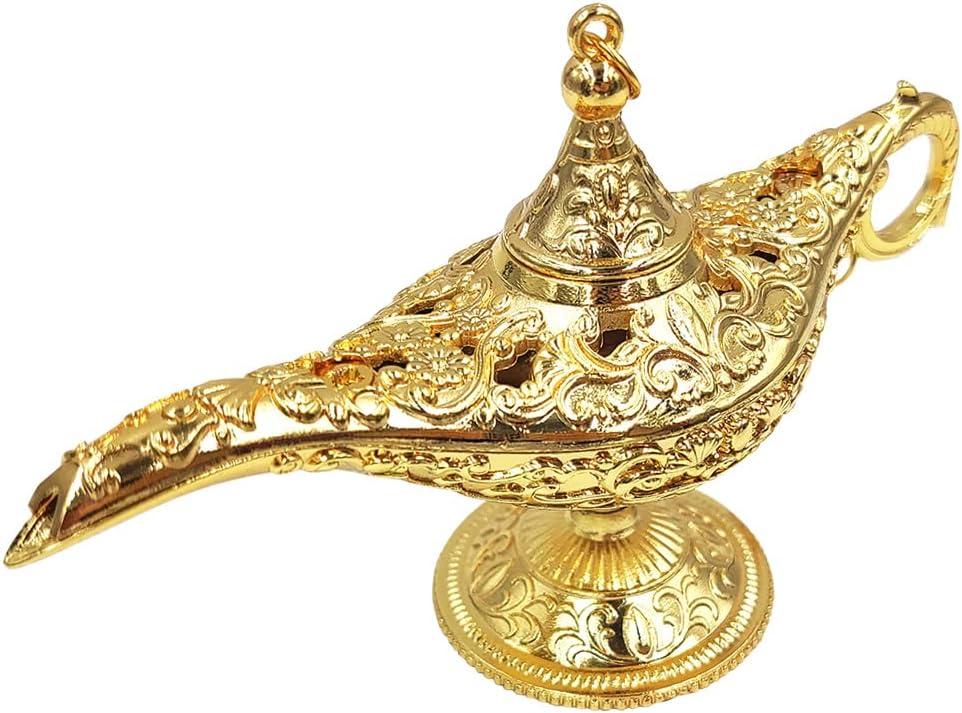 Hourwof Aladdin Genie Lamp Vintage Legend Aladdin Magic Lamp Wishing Light Arabian Costume Props Party Wedding Table Decoration Birthday Gift, Small Gold