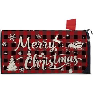 Christmas Mailbox Covers Buffalo Plaid Santa Letter Box Cove Magnetic Waterproof Mail Wraps for Outdoor Yard Garden Oversized Winter Mailbox Decor-21 x18