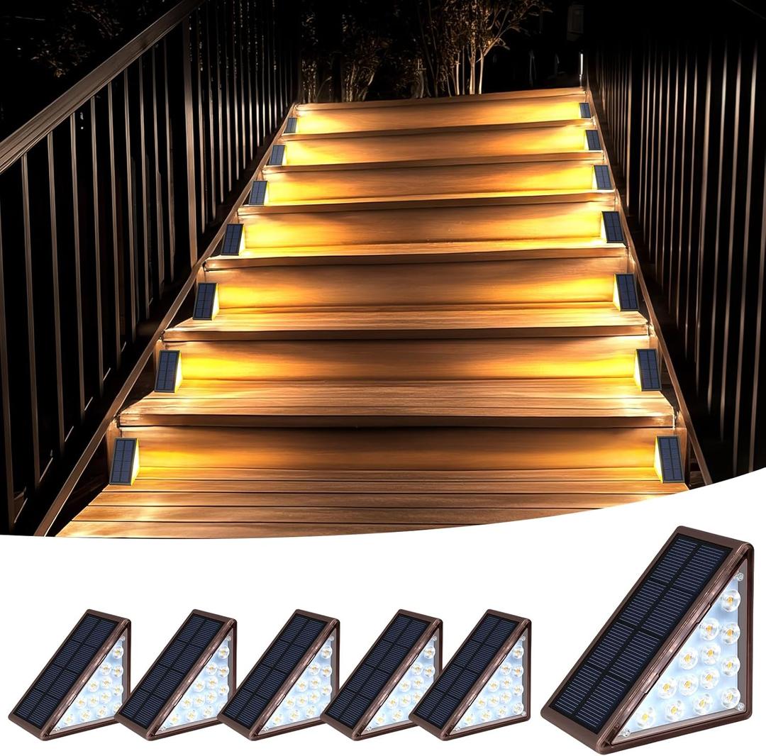 Solar Step Lights for Outside Waterproof IP67, Outdoor Stair Light 6 Pack, Solar Stair Lights Outdoor LED Outdoor Step Lights Decor for Deck, Front Step, Patio, Garden (Brown)