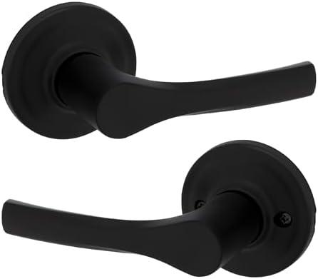 Kwikset Henley Interior Passage Door Handle, Lever For Closet and Hallway Doors, Reversible Non-Locking Handle Lever, Matte Black, with Microban Protection