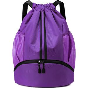 JELUTAR Drawstring Backpack Gym Bag with Shoes Compartment for Soccer, Basketball, Swim, Water-Resistant String Backpack Beach Cinch for Women Men, Purple (Large)