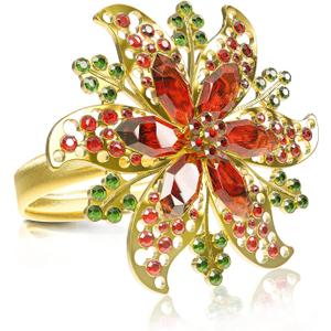 Legigo Set of 8 Christmas Flower Napkin Rings Set for Dinning Table Setting- Red Rhinestone Xmas Winter Napkin Ring Holders for Cloth Napkins, Christmas Holiday Party Dinner Table Decoration