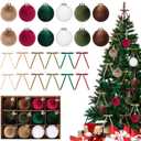 24 Pcs Velvet Christmas Ornaments Set 12 Pcs 3.15inch Shatterproof Christmas Tree Decor Balls & 12 Pcs Matching Vintage Velvet Bows for Xmas Tree Hanging Decorations Holiday Party Decor (6 Colors)