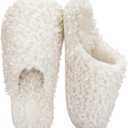 ULTRAIDEAS Women's Fuzzy Slip-on Slippers, Cozy Indoor House Shoes with Memory Foam (White, XL)