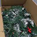 9ft Flocked Pre-Lit Artificial Christmas Garland,Christmas Tree Garland,Flocked Xma Tree Garland with Lights, Pine Cones, Red Berries, Branch Tips,Berry Clusters, Plug in