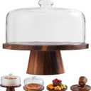 Acacia Wood Cake Stand with Glass Lid 12" Magnetic Base, Detachable Serving Tray for Cake, Cheese, Charcuterie, Snacks & Desserts Wooden Cake Holder for Parties & Kitchen Display