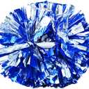 Hooshing 2 Pack Pom Poms Cheerleading Blue and Silver Pompoms with Baton Handle for Team Sports Spirit Dance Cheering