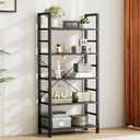 Sweetcrispy Industrial 5 Shelf Bookcase - Large 53 Inch Tall Floor Standing Open Bookshelf for Home Office, Living Room, and Bedroom Storage, Classic Black, 11.81"D x 23.62"W x 62.2"H