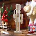 DEARMAMY 8in Christmas Unfinished Wooden Nutcracker to Paint, Natural Wooden Unpainted Nutcracker Puppet for Christmas Decor DIY Craft (with Base)
