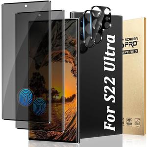 Geviaho 2+2 Pack For Galaxy S22 Ultra Screen Protector with Camera Lens Protector, 3D Full Coverage, 9H Tempered Glass, Scratch Resistant, Touch Sensitive,Bubble-Free, Easy Installation (6.8 Inch)