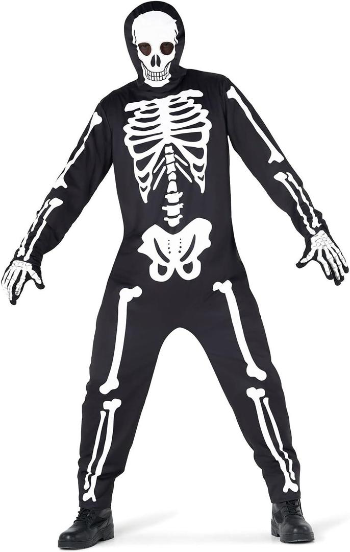 Morph Mens Skeleton Costume, Adult Skeleton Costume, Halloween Skeletons Suit Adults, Halloween Costumes for Men (Medium, Black)