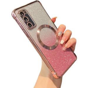 ZTOFERA Clear Magnetic Case for Samsung Galaxy S20 FE 5G with Gradient Glitter Peice(2 in 1), Luxury Plating Cute Transparent Bling Sparke Case for Women Girls,Shockproof TPU Protector Cover-Rose Gold