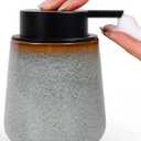 INGOFIN Ceramic Foaming Soap Dispenser -12oz Foam Hand Soap Dispenser Bathroom, Modern Refillable Dish Wash Soap Bottle for Kitchen with Large Pump,Kiln-Glazed