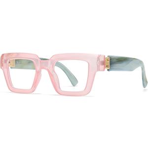 bullabulling Oprah Style Reading Glasses for Women Men, Fashion Square Blue Light Blocking Readers L05 (Pink)