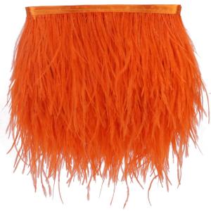 Ostrich Feathers Sewing Fringe Trim Ribbon for Crafts Clothes Accessories Latin Wedding Dress DIY 2 Yards 4-6inch Width (2 Yards, Orange Red)