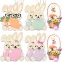 8 Pieces Easter Basket Tags, Color Bunny Shape Wooden Design Easter Basket Name Tags, Personalized Easter Tags with Twine, Easter Gift Tags for Home Room Decoration Hanging Ornaments (Colorful Bunny)