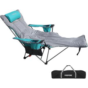 Reclining Camping Chair with Removable Footrest Lounge Chair with Headrest, Cotton Cushion, Portable Adjustable Folding Chairs, 1 pack