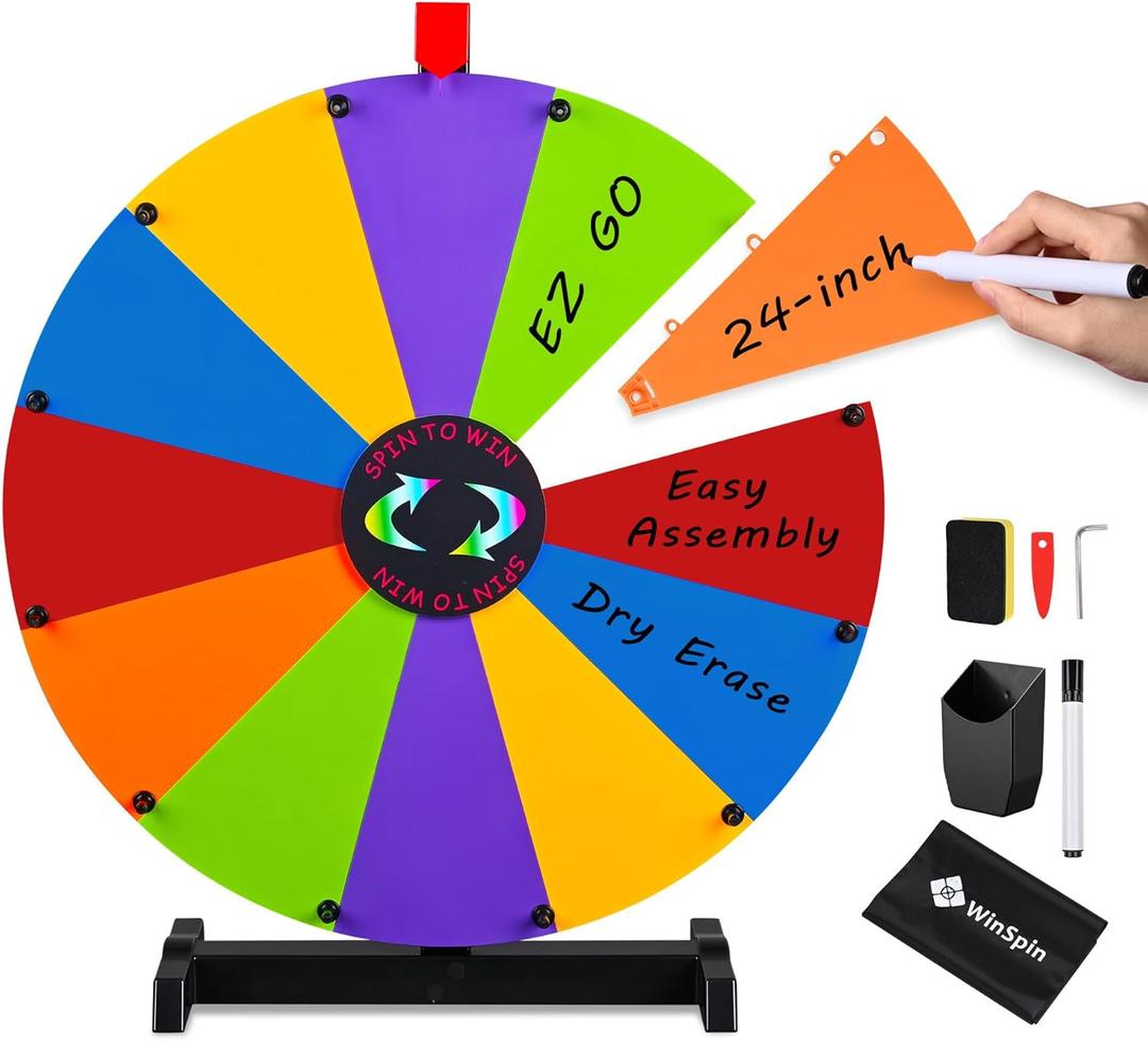 WinSpin 24" Tabletop Spinning Prize Wheel, DIY Modular Spin Doodle Game Spinner, Dry Erase Spinning Wheel for Carnival Games Events School Party, 12 Slots