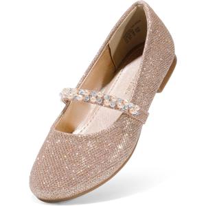 DREAM PAIRS Girls Mary Jane Dress Shoes Ballerina Flats for Wedding, Party (Toddler/ Little Kid/ Big Kid), Size 3 Little Kid, Rose/ Gold/ Glitter, SERENA-100-KIDS