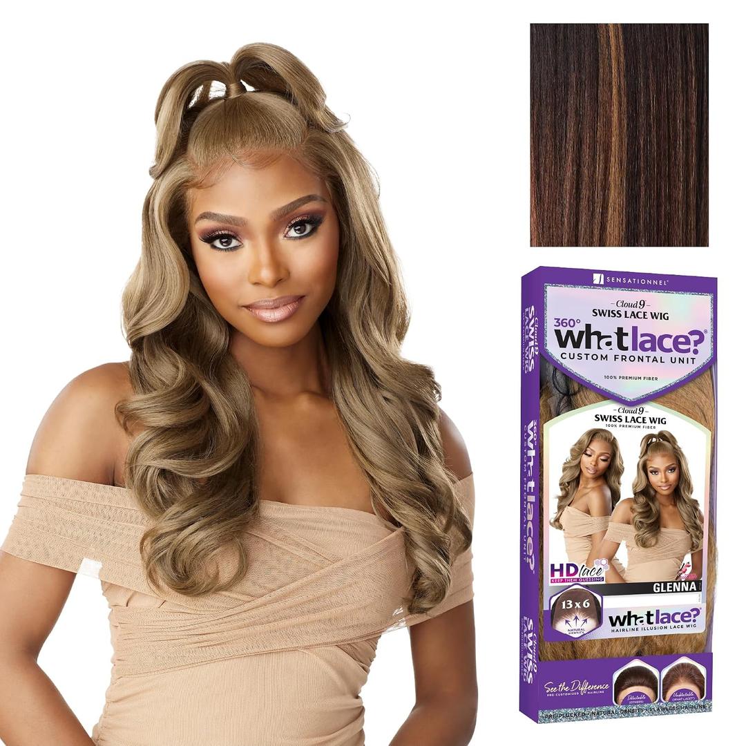 Sensationnel What Lace 13X6 Wigs - Glenna Lacefrontal Hand Tied Glueless Synthetic With Natural Density Preplucked Hairline (BALAYAGECHOCOLATE)
