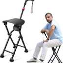 HZZEDNG Hold 400 lbs Folding Canes with Seat, Allows Durability While Walking and Convenience for Sitting, Aluminum Portable Anti-Slip Cane Seat, Height-Adjustable Walking Cane(Seat Height 21.65in)