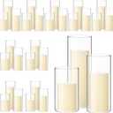 Shihanee 60 Pcs Pillar Candles and Glass Cylinder Vases Clear Cylinder Holders for Slim Pillar Candles Table Decoration (Ivory White)