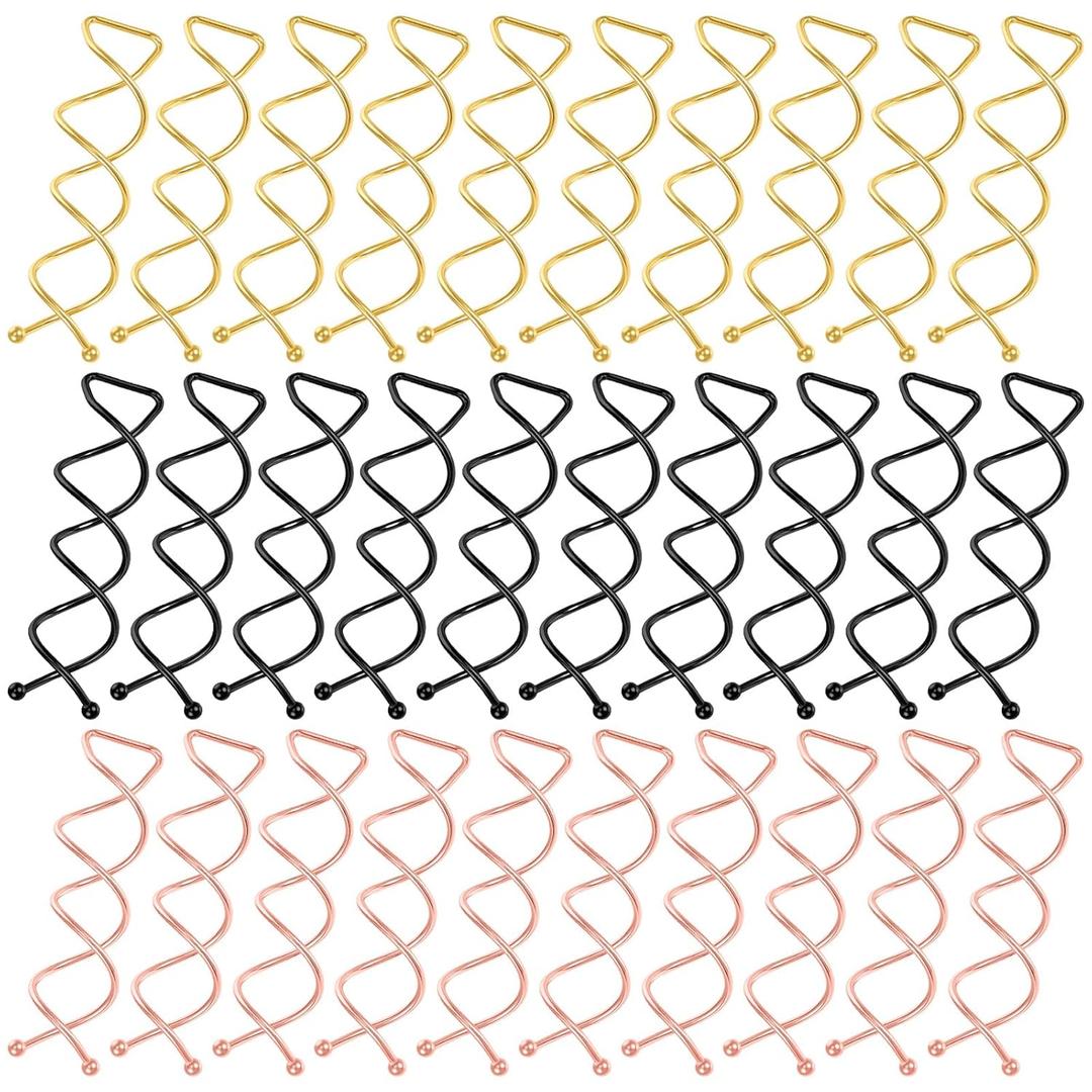 30 Pcs Spiral Hair Pins 3 Colors Spin Pins for Hair Non-Scratch Round Clip Bun Twist Stylish Spiral Bobby Pins Alloy Bun Twist Spiral Hair Pin for Women Hairs Style DIY