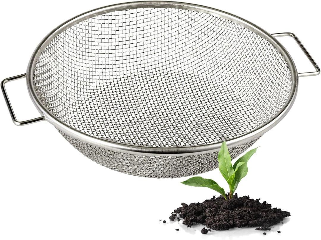 Round Soil Sifter for 5-Gallon Bucket (1/8-inch Mesh), Stainless Steel Garden Sieve with Handles