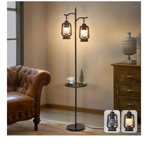 LPNPMFI79374Farmhouse Floor lamp with Table, Double Head Vintage Floor Lantern, Standing lamp for Living Room，Bedroom, Rustic Floor Lamp with Black Brown Finish16