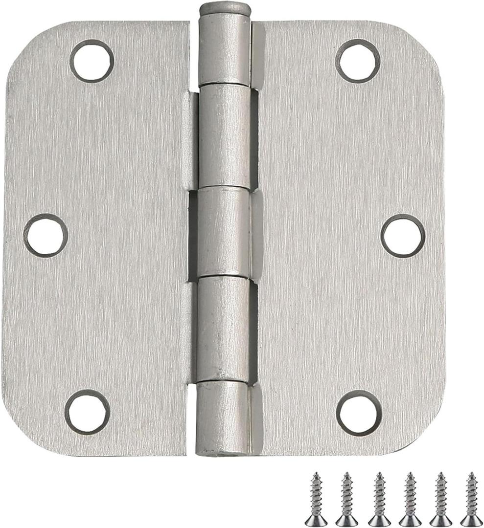 Design House Door Hinges for Interior Doors 6-Pack 3.5-inch x 3.5-inch  Rounded 5/8-inch Radius Steel Door Hinge  Satin Nickel  Fits Standard Doors  Design House 189688
